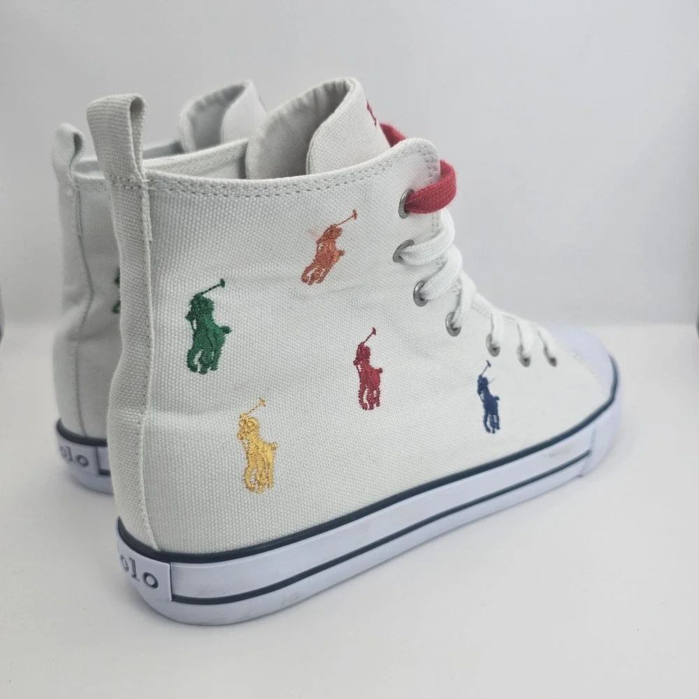 Polo Ralph Lauren Boys Sz 6.5 Hamptyn II White Multicolor Canvas HighTop Sneaker